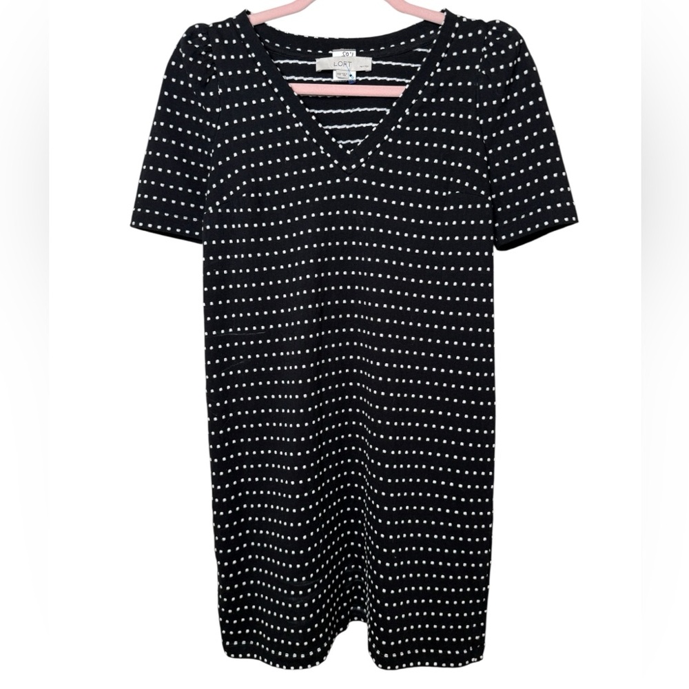 LOFT Black Top with White Stripes - Picture 1 of 3